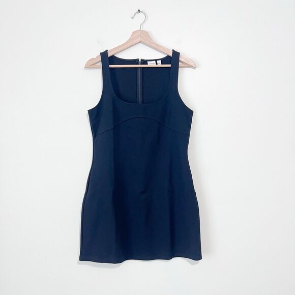 Aritzia Sunday Best Licorice Ponte Mini Dress Size Large Bodycon Square Neck - Picture 3 of 9
